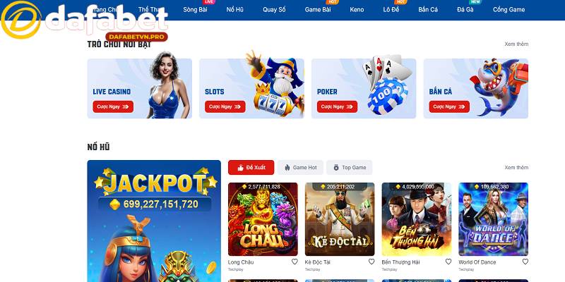 Kho game cược của Dafabet phong phú, chuyên sâu nhiều loại hình