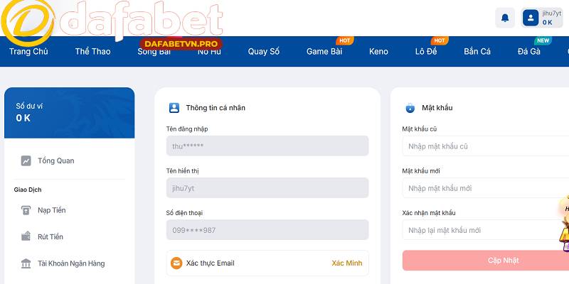 Người chơi nên cập nhật đầy đủ thông tin cá nhân sau đăng nhập tài khoản thành công